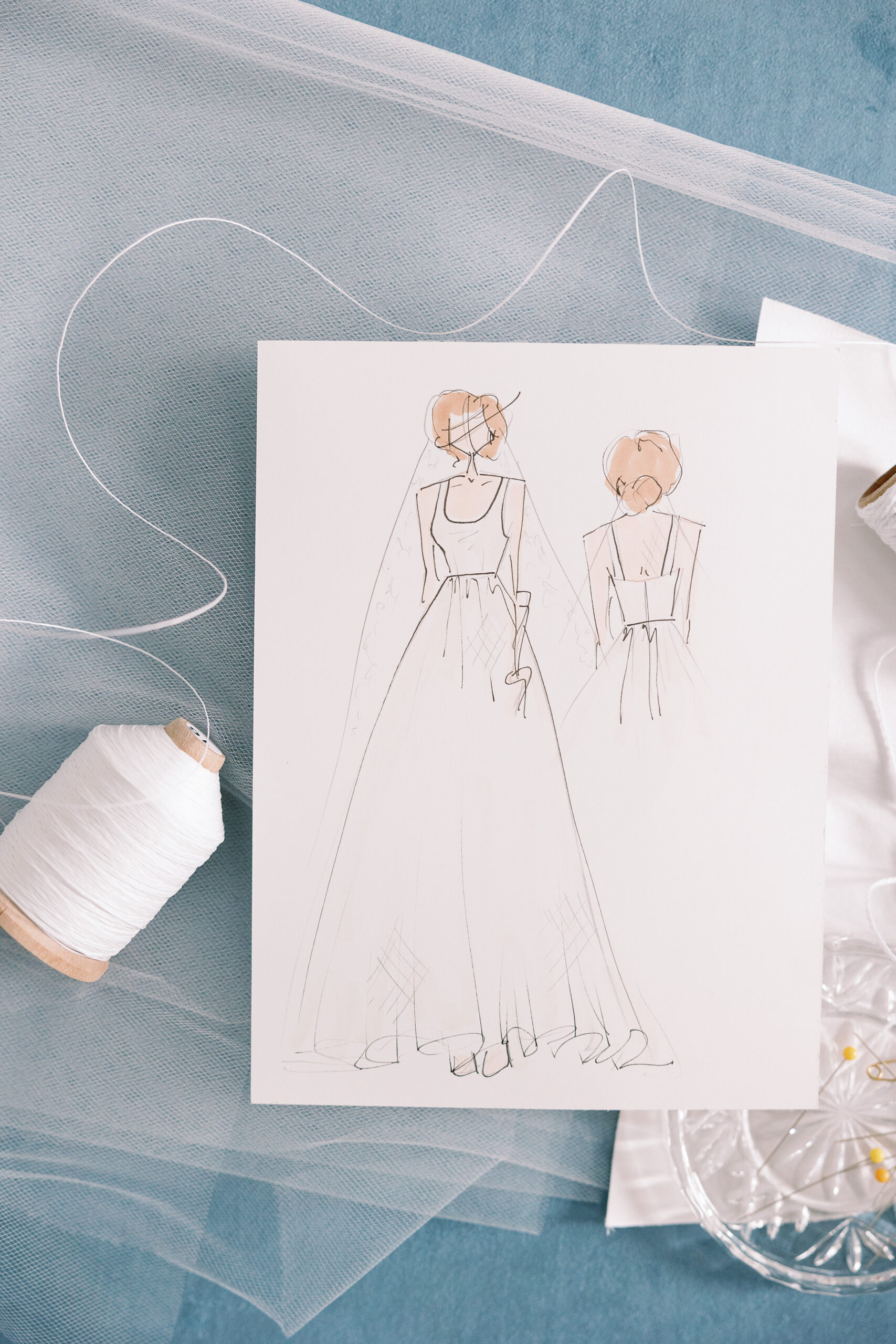 Sketch of Bride 2023 Ashley R in sarah kolis couture gown