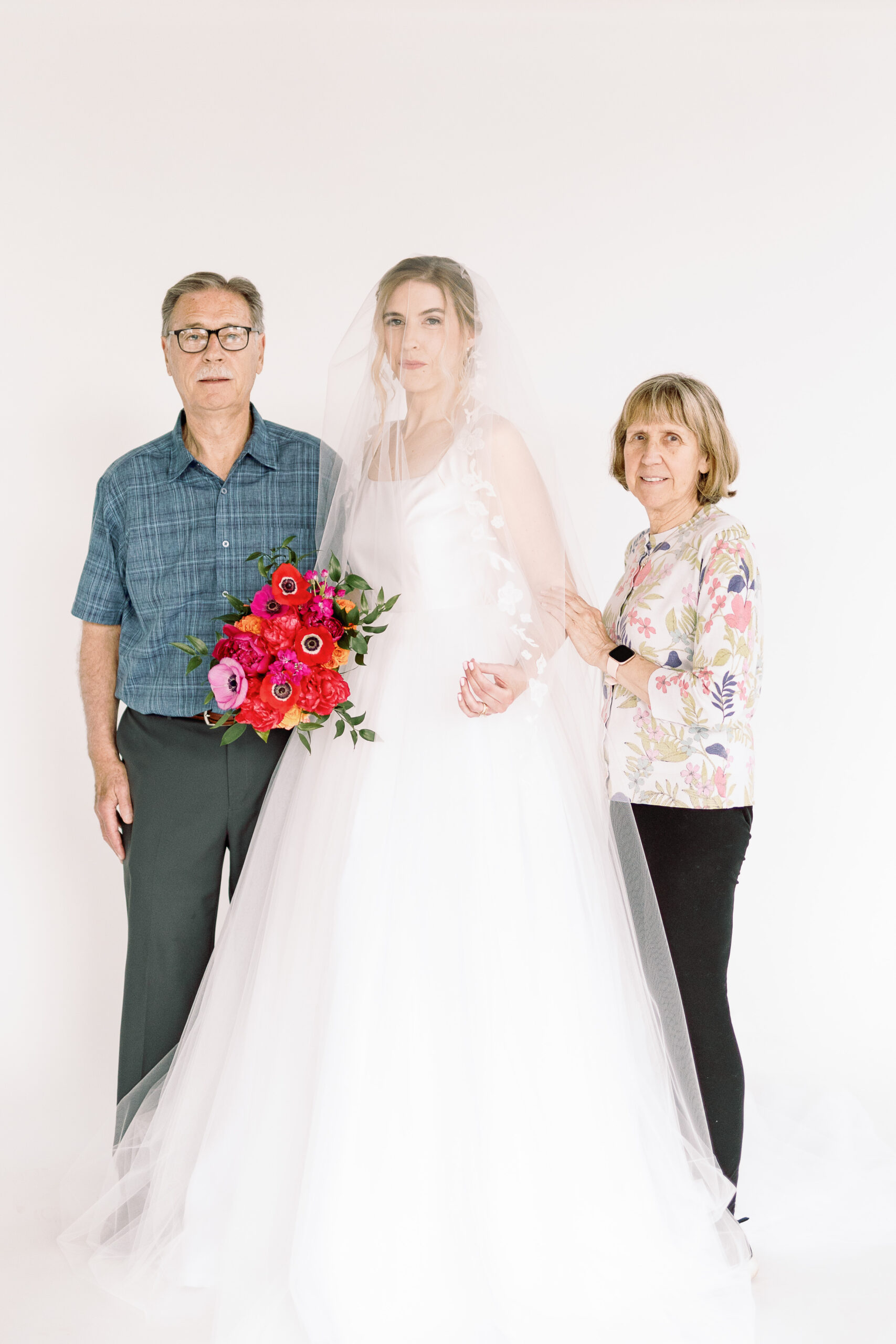 Couture Bride Ashley in Custom Sarah Kolis Gown with parents