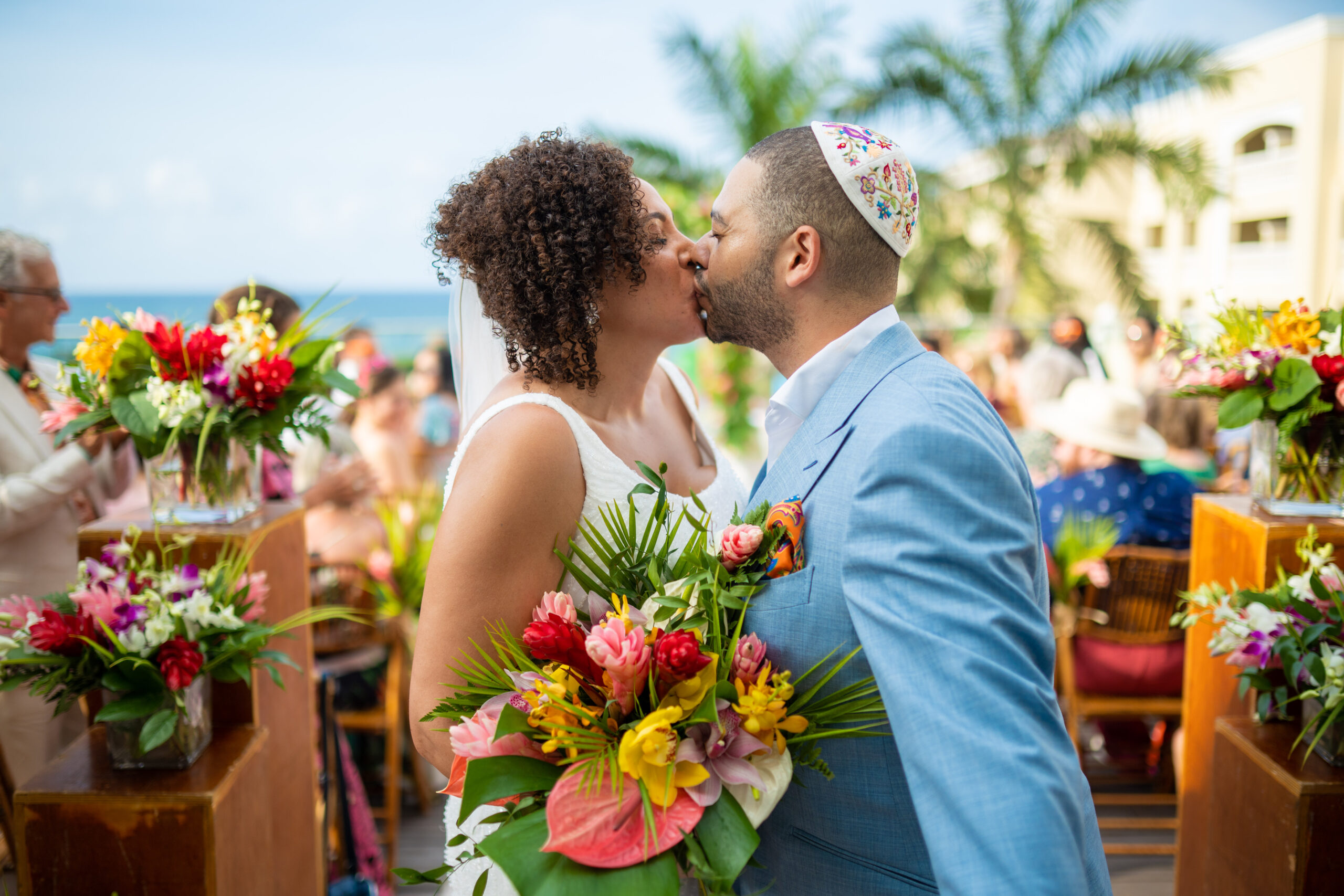  shina and fiance andrew kissing in montego bay wedding