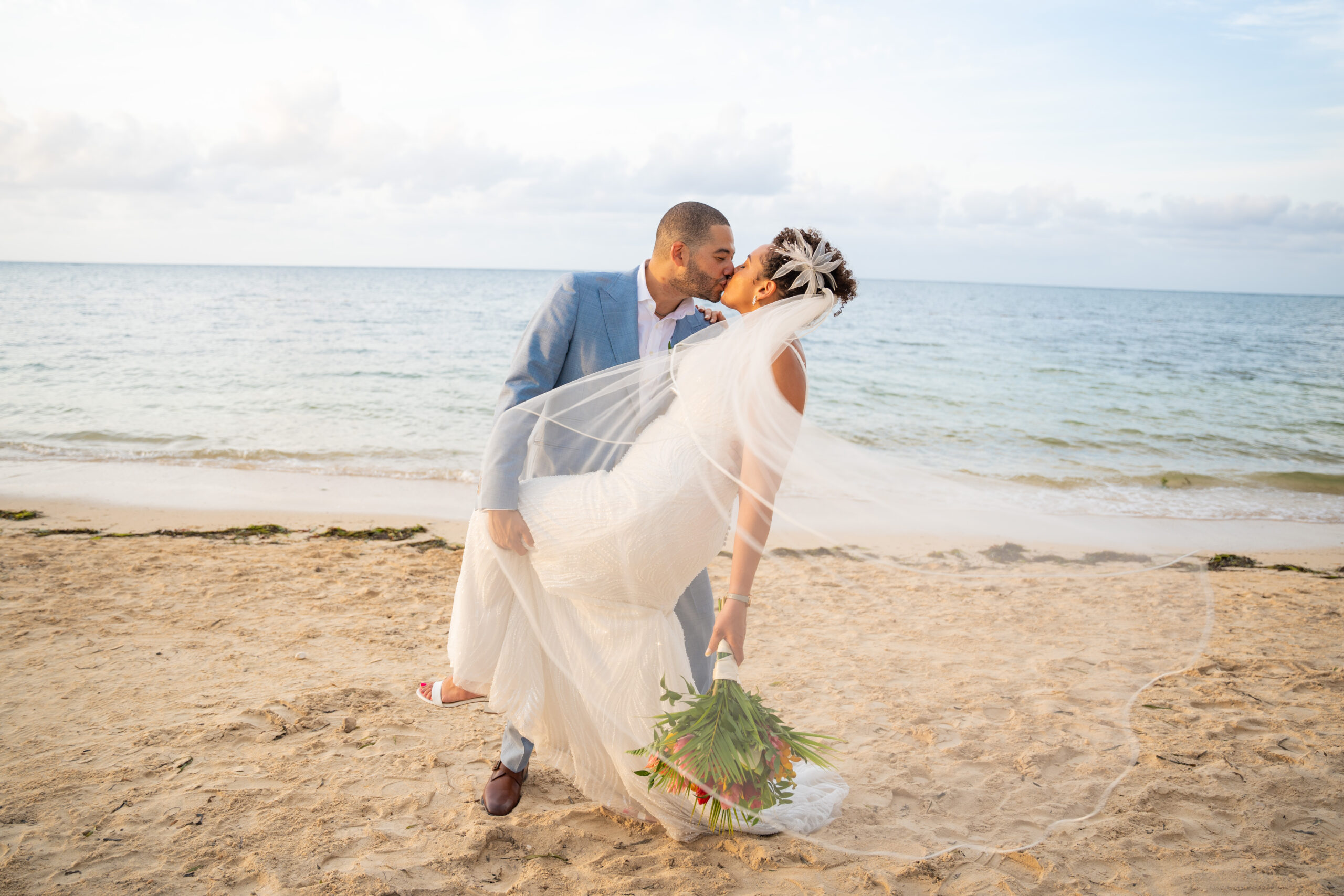 bride shina and Groom andrew in front of montego bay